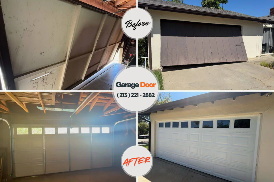 Before and after: garage door repair Emerald Glenn Kirtland